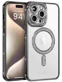 Apple iPhone 14 Pro Max MagSafe Diamond Rhinestone Glitter Bling (Black) by BUMPER PHONE CASE