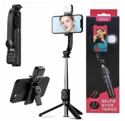 C01S Selfie Stick Tripod, Detachable Phone Bracket Monopod with Wireless Bluetooth Remote (With Light) by PHONE HOLDERS