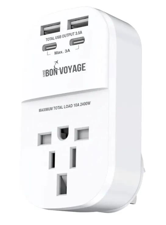 Bon Voyage USA UK HK Inbound Adaptor w 4 USB Ports by TRAVEL CHARGERS