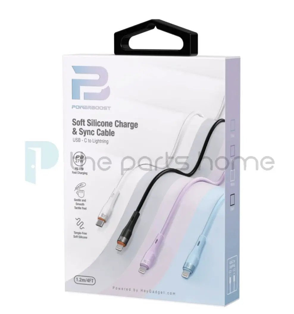 PowerBoost USB-C to Lightning Soft Silicon Charge & Sync Cable 1.2m Blue by PHONE CABLES