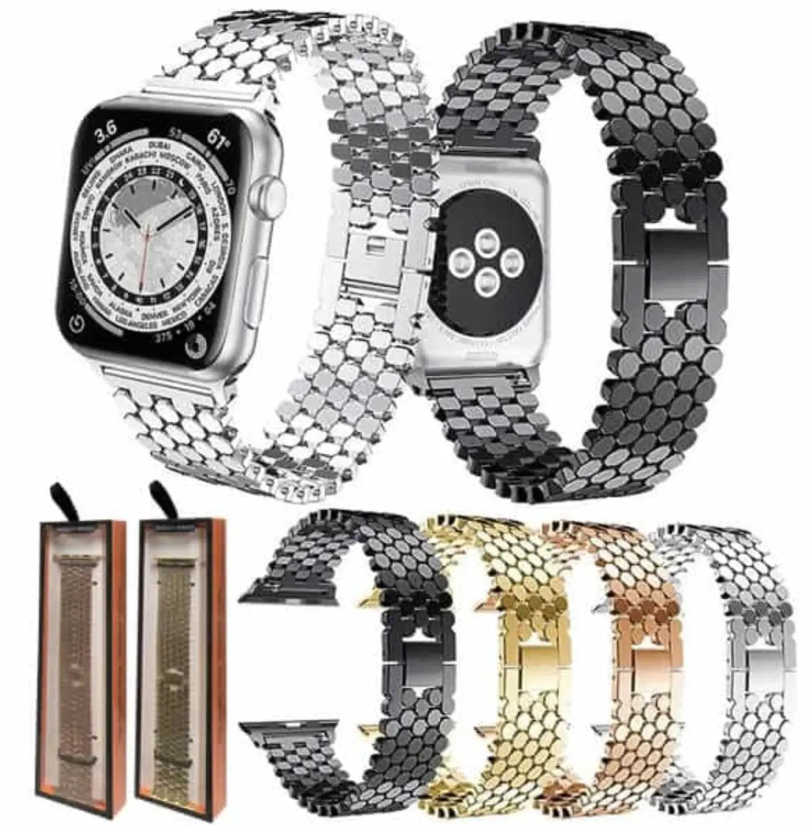 Apple Watch Stainless Steel Link Bracelet Watch Band 38mm/40mm/41mm (Series 1 - 10) - Rose Gold by WATCH ACCESSORIES