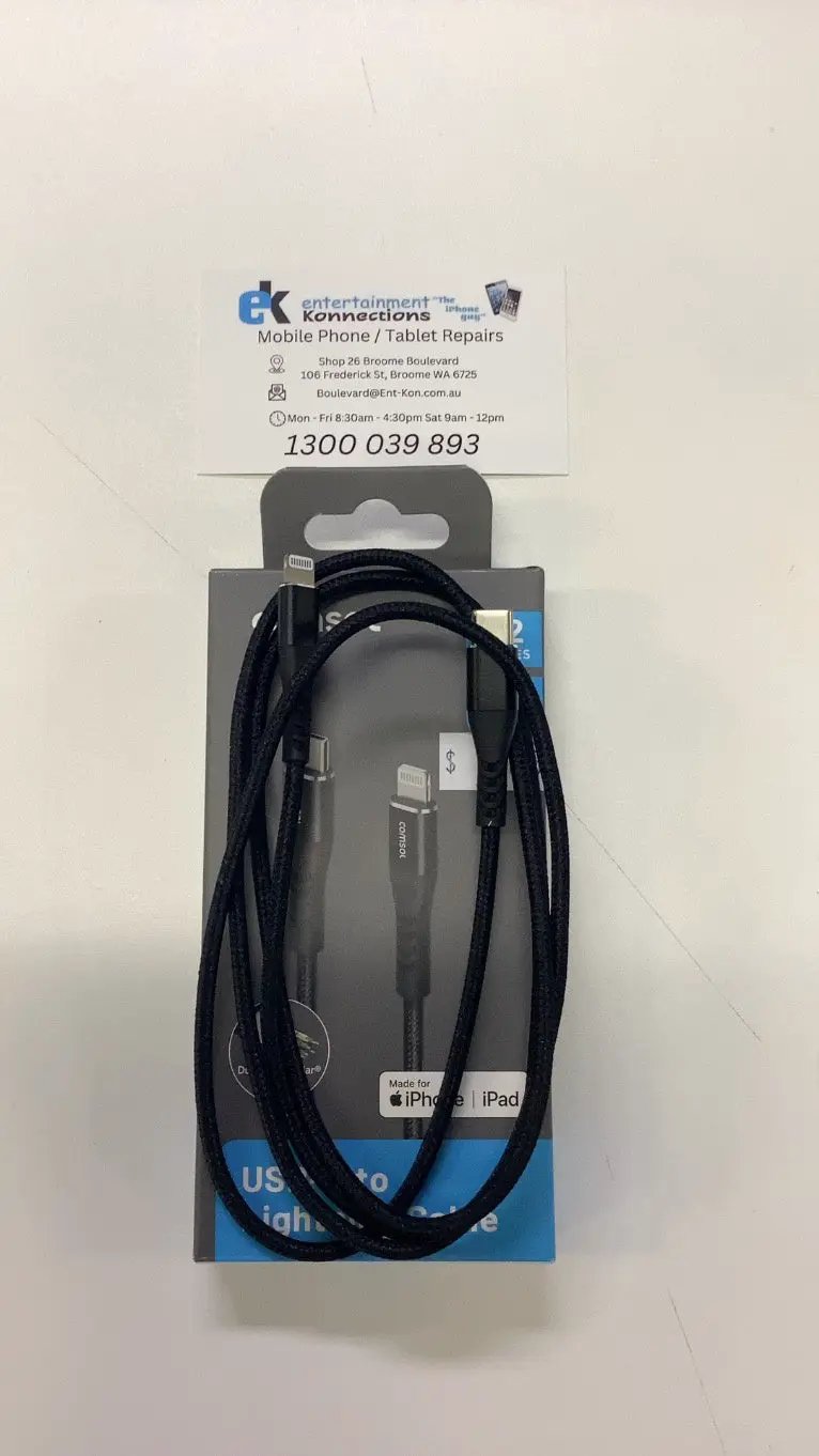 Comsol 1.2m USB-C to Lightning Cable Reinforced with Aramid Fibre - Black by PHONE CABLES