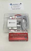 Techano 20W PD AC Charger with USB-C to USB-C Cable 1M by PHONE CHARGERS