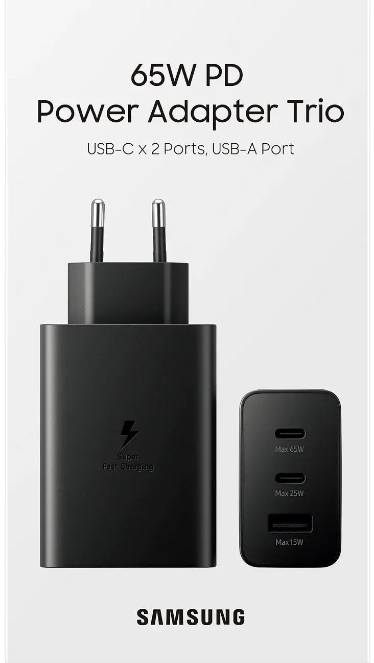 Samsung 65W PD Power Adapter Trio USB-A & USB-C - Black by PHONE CHARGING