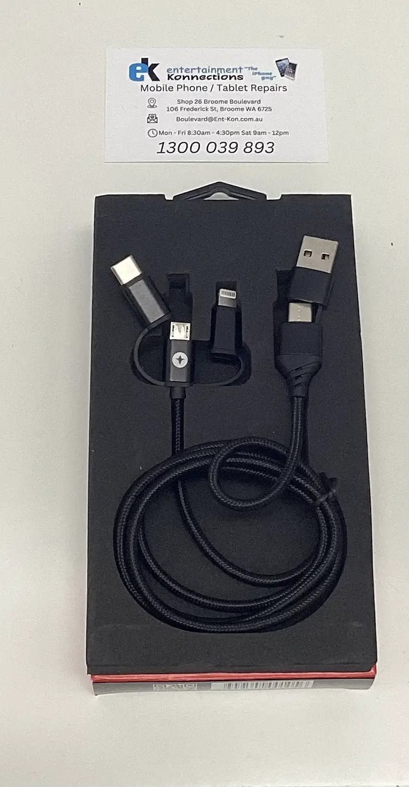 Techano Plus Premium 5-in-1 USB-C & USB-A to Micro-USB with USB-C & Lightning Braided Multiuse Cable 1M by PHONE CABLES