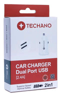 Techano Car Charger Dual USB-A Port 2.4A by TRAVEL CHARGERS