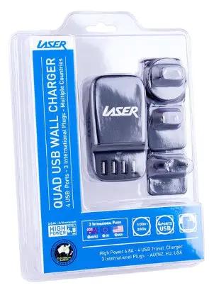Laser 4-Port USB Travel Charger with Global Adapters by PHONE ADAPTERS