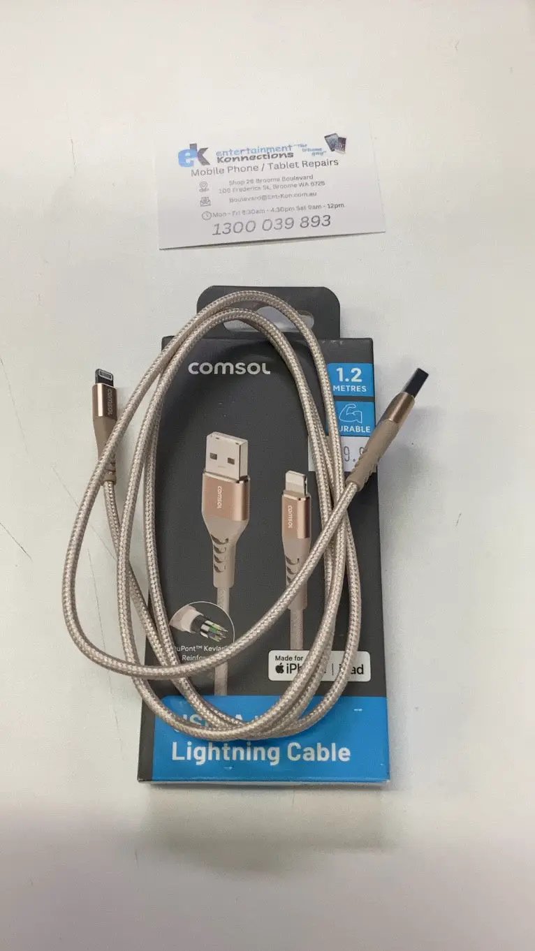 Comsol 1.2m USB-A to Apple Lightning Cable Reinforced with Aramid Fibre - Gold by PHONE CABLES