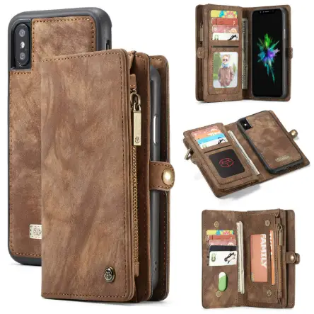 CaseMe Zipper & Detachable Retro Leather Wallet Flip Purse Bag Detachable Phone Case Cover - iPhone 13 Pro by WALLET PHONE CASE
