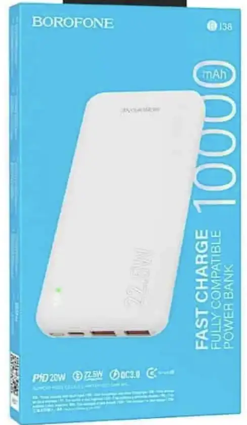 BOROFONE (BJ38) 10000mAh Charging 4 Ports (2 USB + 1 Type +1 Micro USB) Portable Power Bank - White by POWER BANKS
