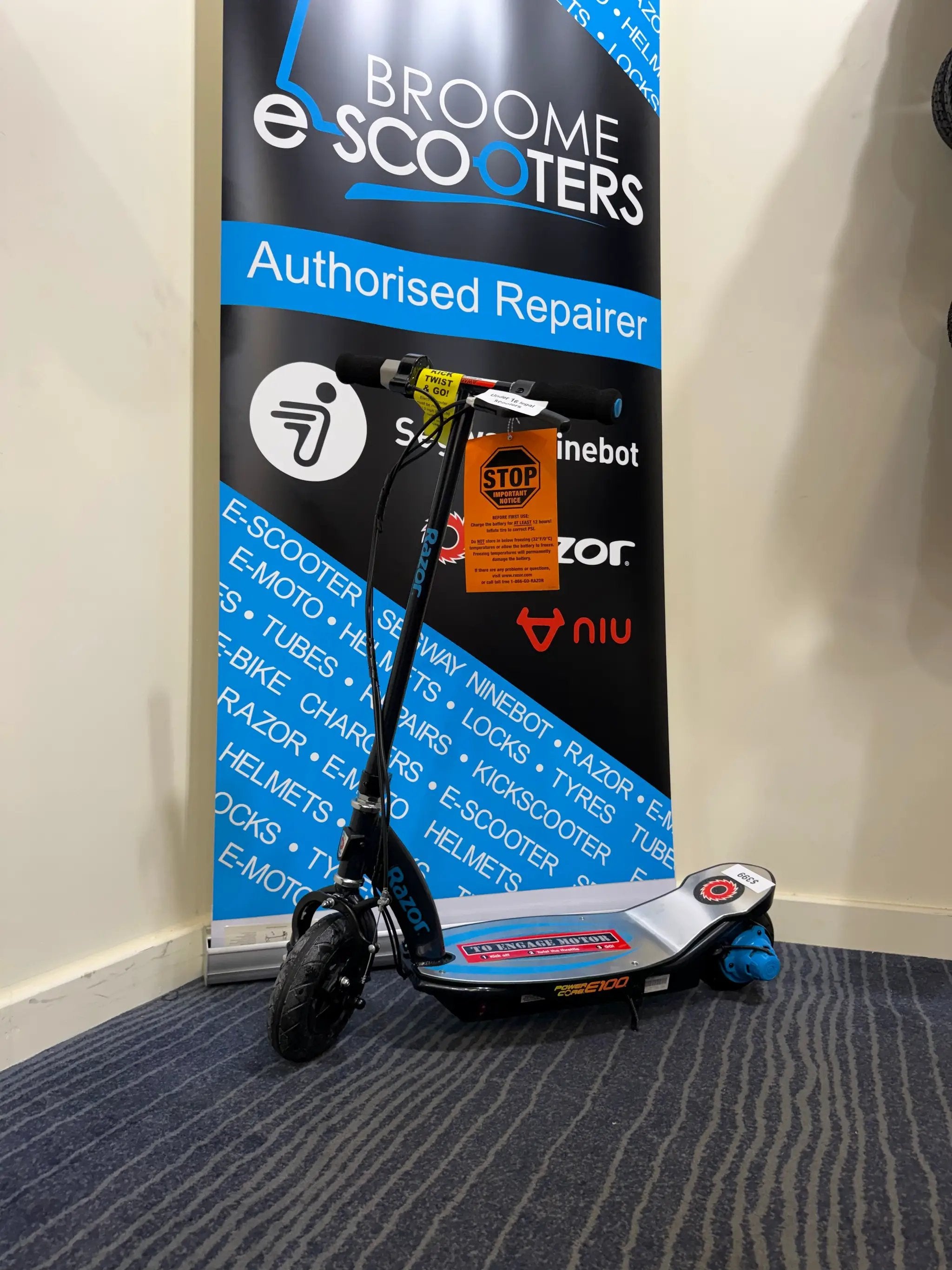 Razor Power Core E100 Electric Scooter - Blue Aluminium Deck by KIDS E-SCOOTERS