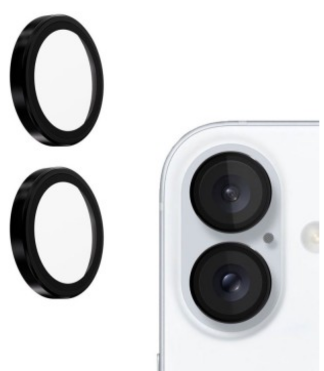 Kinglas Tempered Glass Ring Camera Lens Protector iPhone 16 / iPhone 16 Plus - Black by CAMERA LENS