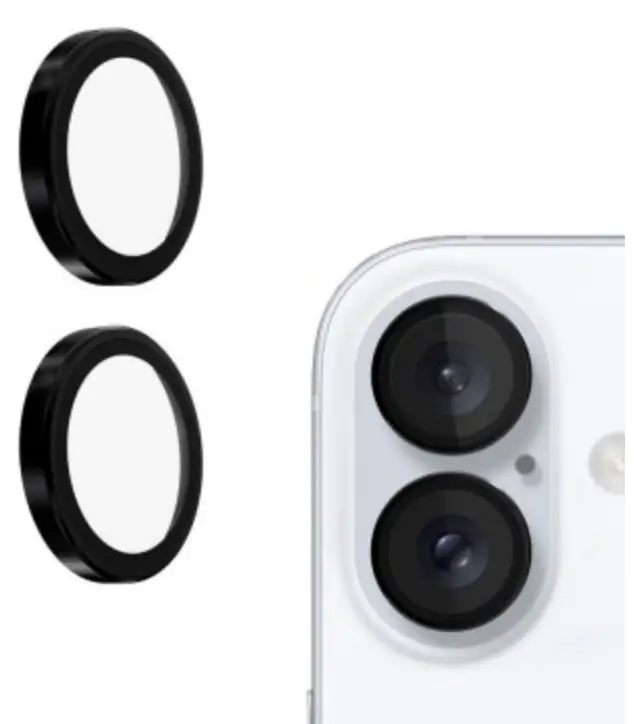 Kinglas Tempered Glass Ring Camera Lens Protector iPhone 16 / iPhone 16 Plus - Black by CAMERA LENS