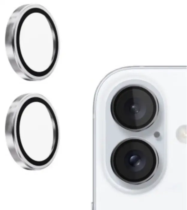 Kinglas Tempered Glass Ring Camera Lens Protector iPhone 16 / iPhone 16 Plus - Silver by CAMERA LENS