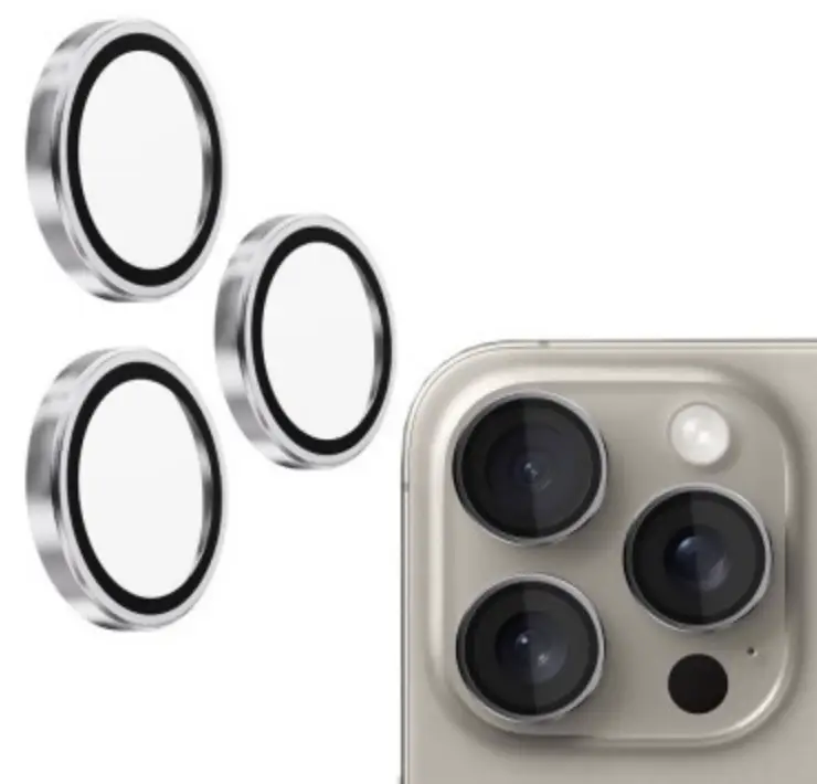 Kinglas Tempered Glass Ring Camera Lens Protector iPhone 14 Pro / iPhone 14 Pro Max / iPhone 16 Pro / iPhone 16 Pro Max - Silver by CAMERA LENS
