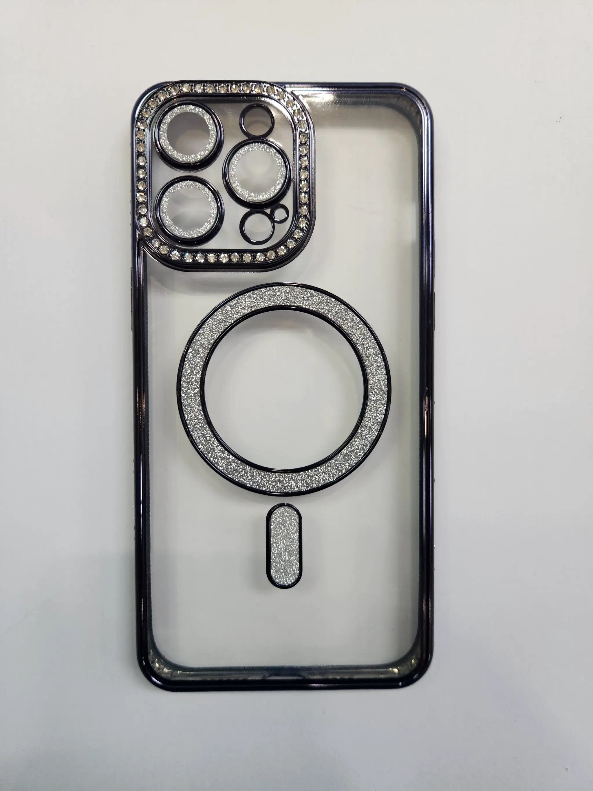 Apple iPhone 14 Pro Max MagSafe Diamond Rhinestone Glitter Bling (Black) by BUMPER PHONE CASE