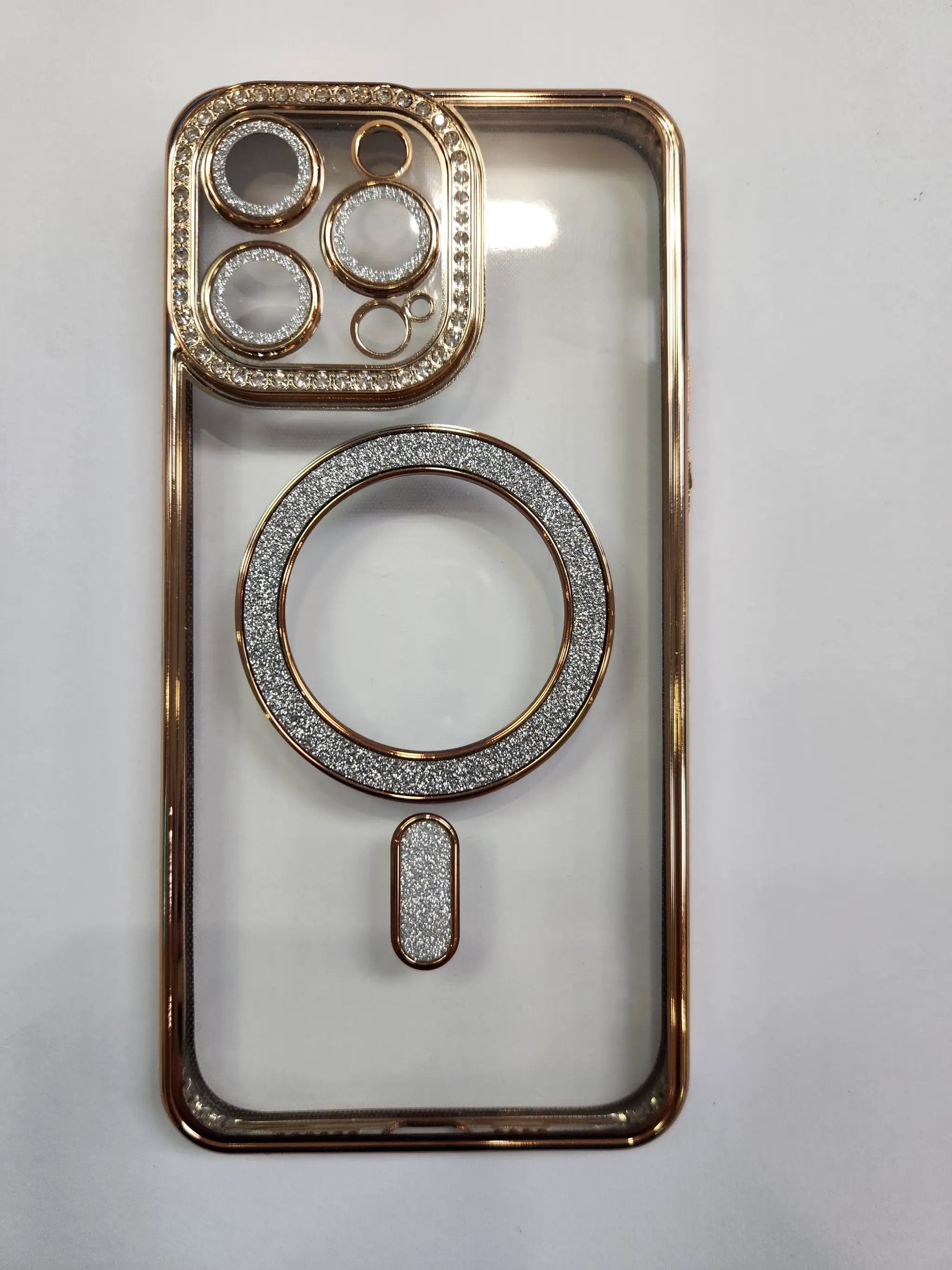 Apple iPhone 14 Pro Max MagSafe Diamond Rhinestone Glitter Bling(Gold) by BUMPER PHONE CASE