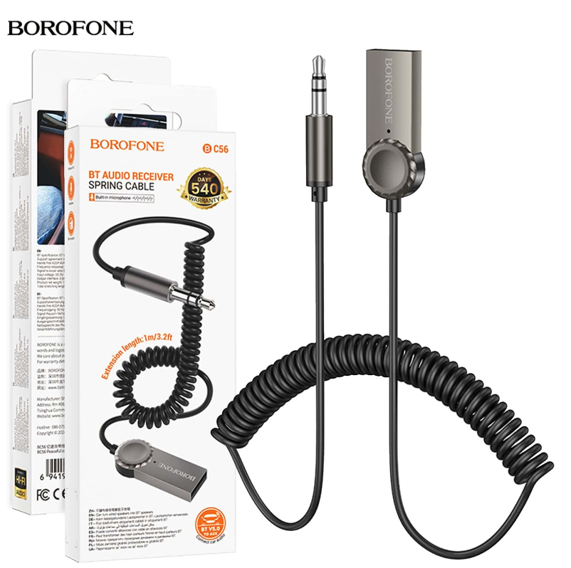 Borofone BC56 Peaceful 3.5mm Car AUX Wireless Bluetooth Receiver Dongle with 1M Cable by